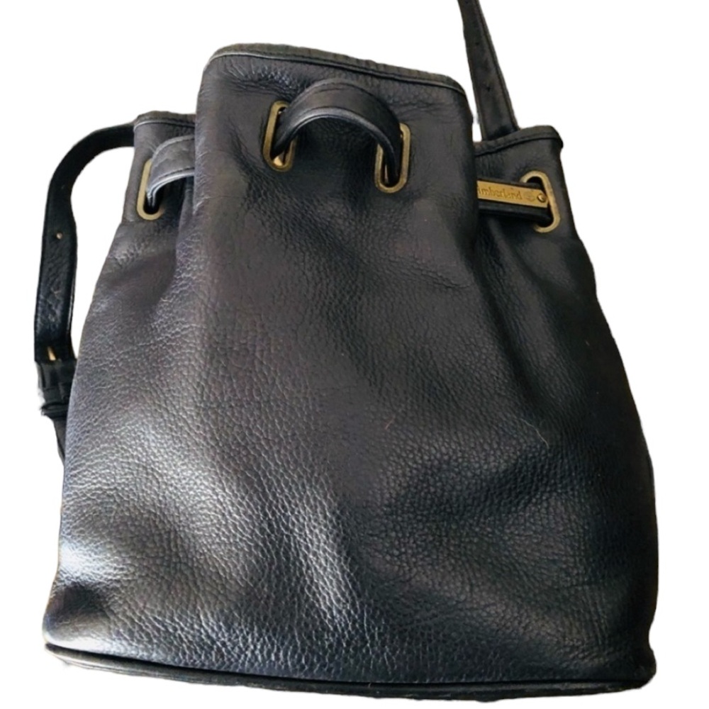 Timberland black genuine leather backpack / handbag brass hardware
